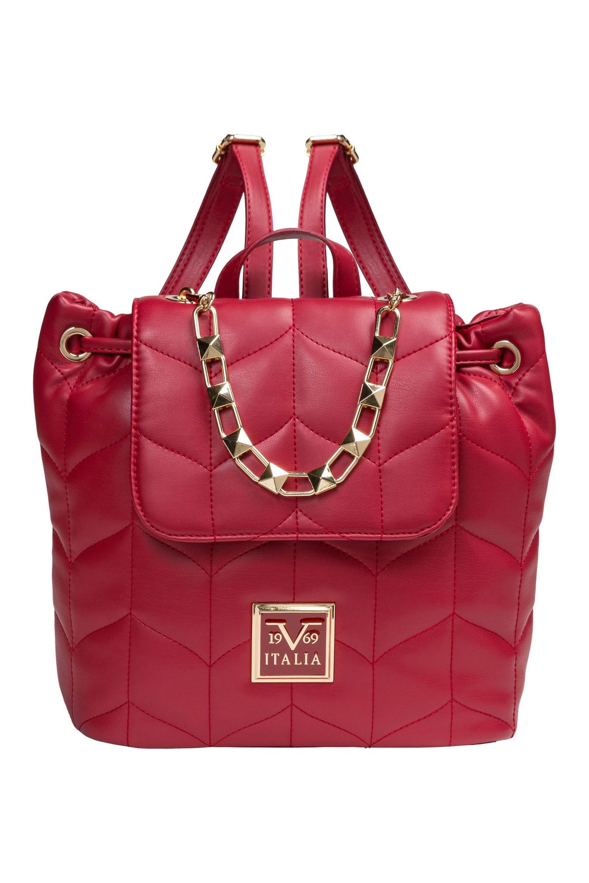 V 1969 Italia Red Leather Quilted Studded Adjustable Backpack Purse Bag PATRIZIA main image 2